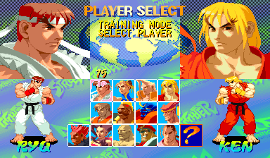 All thirteen fighters and Random on character select.