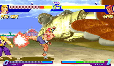 Ryu and Ken team up against Adon in EX Dramatic Battle.