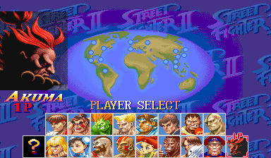 Akuma has his own cell on the select screen, with a random-select roulette opposite him.